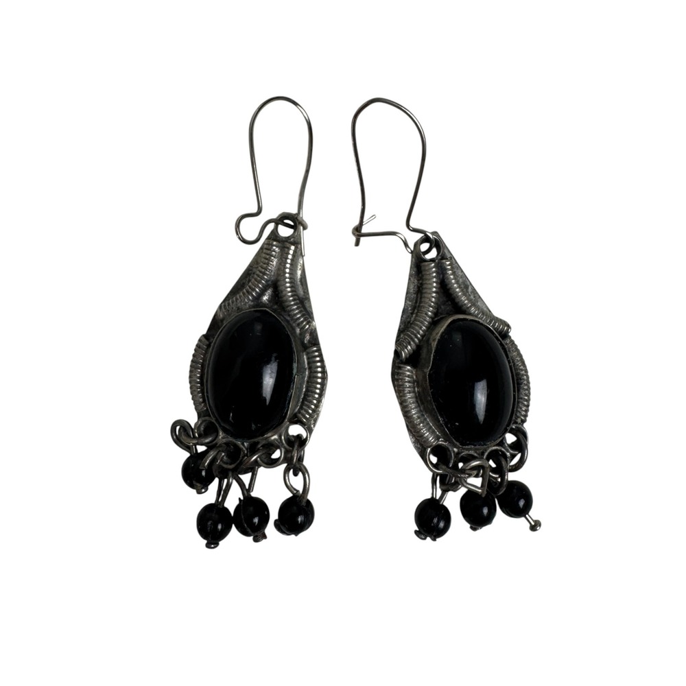 Whimsigoth Dark Academia Witchy Victorian Vintage 925 Silver Onyx Dangle Earring